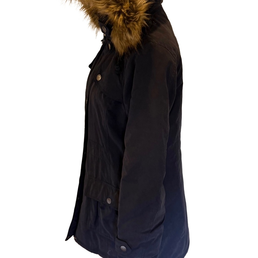 🧥 DKNY Navy Quilted Lined Parka Jacket - Medium - Detachable Faux Fur Hood - Picture 5 of 16